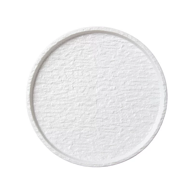 Stone‑pattern serving plates collection, multiple shapes (6–12") in white & black, thick edge