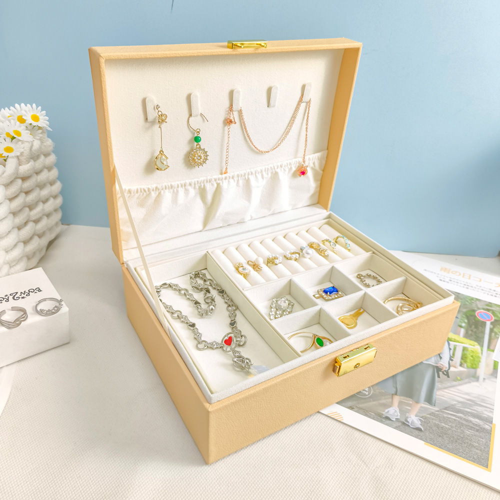 Simple Retro Leather Jewelry Box Wave Ring Women's Korean Style Storage Box Home Multi-Layer Anti-Winding Wholesale Ready Stock