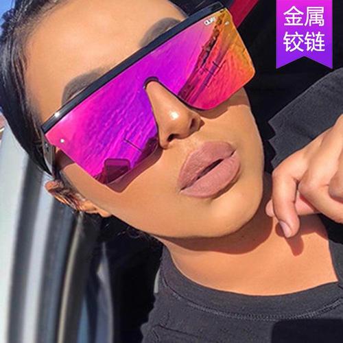  New Women's Street Driving Sunglasses Retro Purple Sunglasses Cross-Border Trend Large Frame One-piece Sunglasses