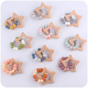 New baby products cartoon Beech star tooth Glue Creative DIY contrast color silicone beads bite rubber bracelet toy