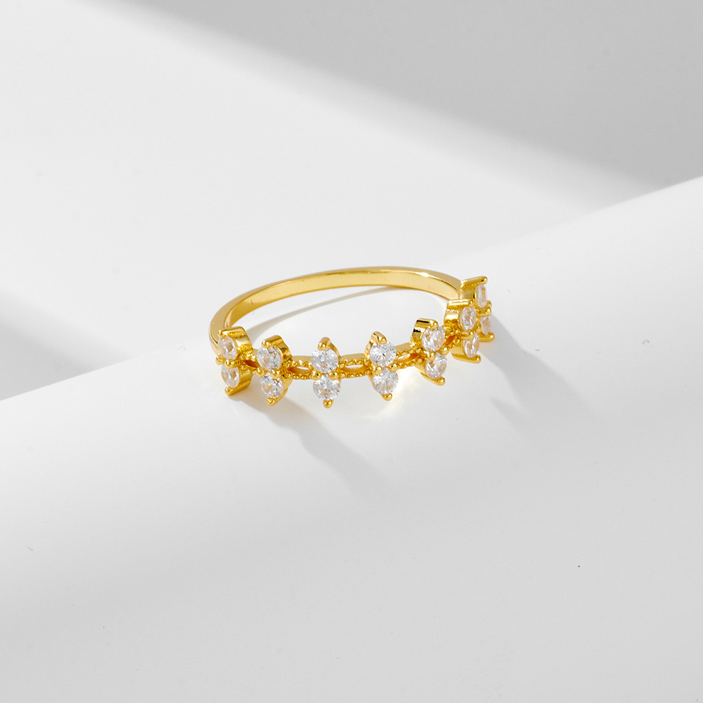 Anillo de circón chapado en oro de plata esterlina s925 hembra europea y americana transfronteriza nuevo diseño de nicho de lujo ligero de alto grado anillo ins