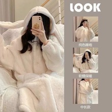 春秋睡衣女秋冬兔子耳朵ins学生睡衣带帽子卡通新款睡袍浴袍家居