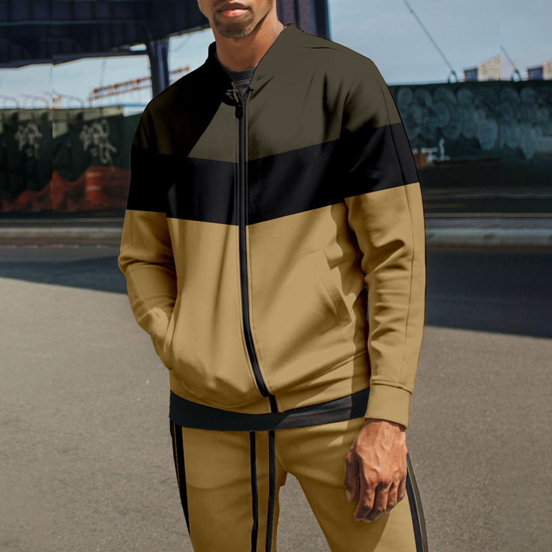 2023 Otoño e Invierno transfronterizo nuevo traje de chaqueta con cremallera para hombre Amazon pantalones de manga larga collar de dos piezas conjunto