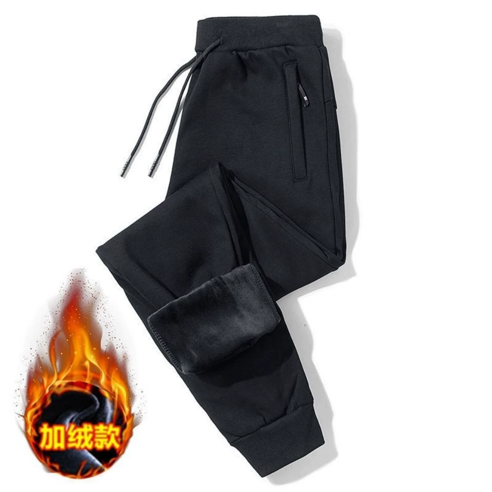 Мужские флисовые теплые повседневные брюки, прямые поставки с фабрики, однотонные длинные брюки-джоггеры свободного кроя, спортивные брюки, модные.