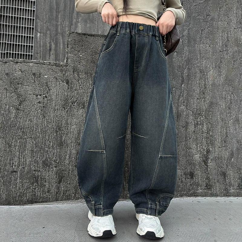 Осенние джинсы, детские весенние брюки для отдыха, западный стиль, oversize