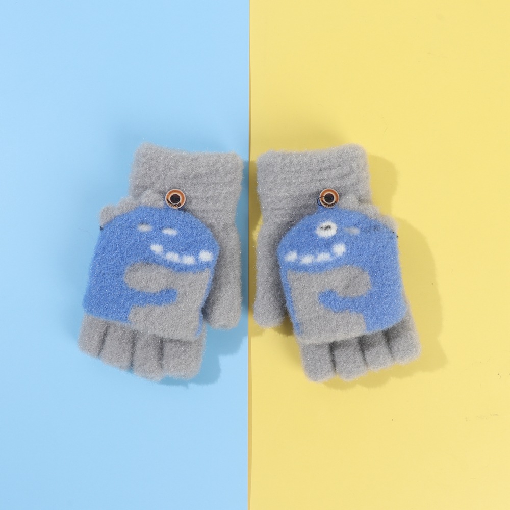 50g Weight Dinosaur Pattern Men'S Gender Cartoon Style Style Grey, Beige, Green, Blue, Yellow Color One Size Size Autumn And Winter Thickened Warm Knitted Children's Clamshell Gloves 3