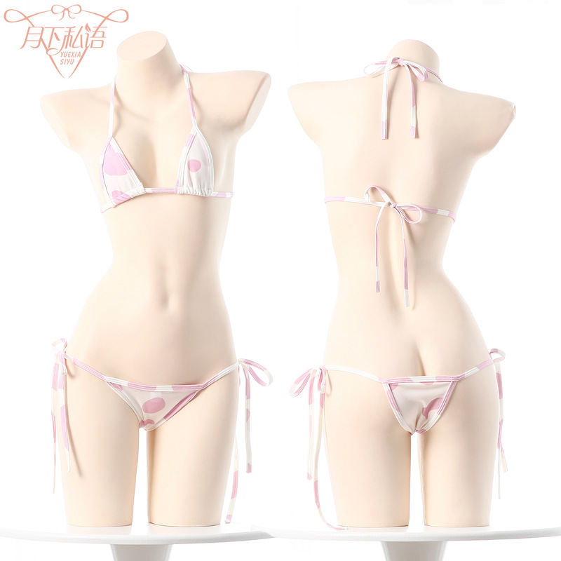 Japanese Style Sexy Set Ultra-Small Strap Sexy Lingerie Three-Point Bikini Lace-Up Bra Thong
