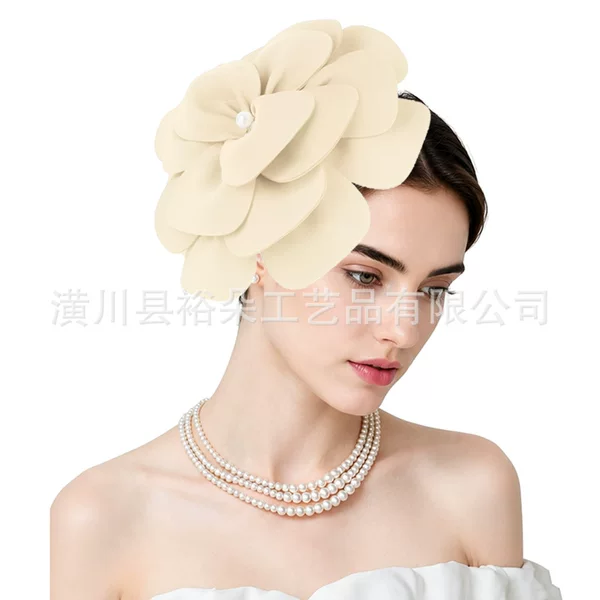 Amazon's best-selling pearl large flower headpiece for tea parties, dances, and bridal wear, suitable for European and American horse racing festivals, with an exaggerated design