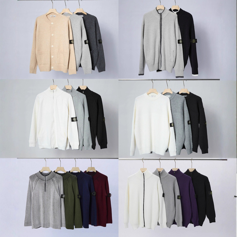 Cross-Border Stone Stone Zipper Cardigan Stand Collar Badge Functional Knitted Sweater Autumn and Winter Casual Men's and Women's Sweaters