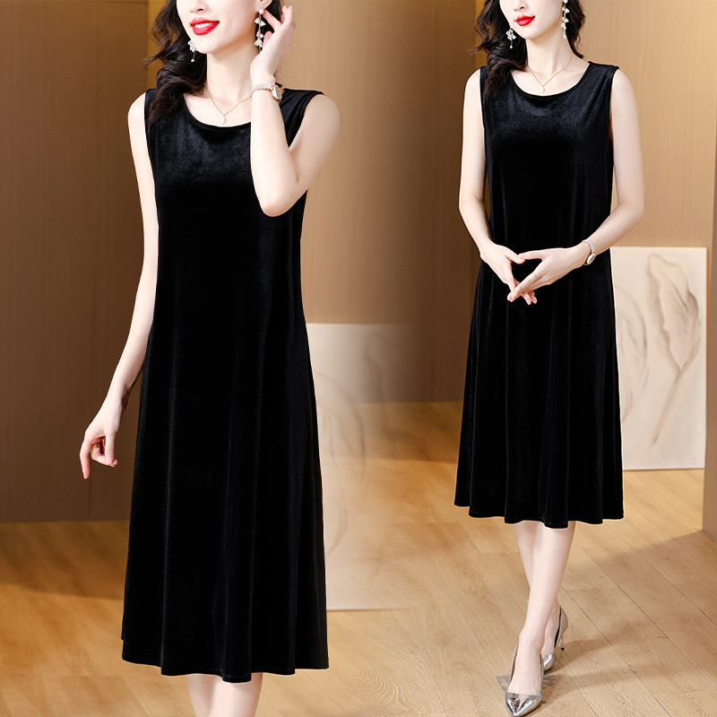 Retro black velvet autumn fashionable elegant sleevless dress…