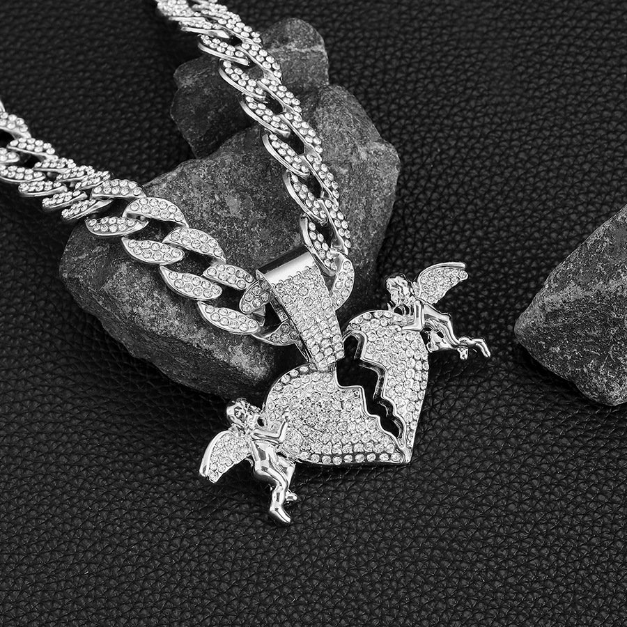 Pendant Necklace, Necklace Pendant Classification Hip-Hop Angel Heart Shape Alloy Inlay Rhinestones Unisex Pendant Necklace Necklace Pendant Men Pendant Necklaces