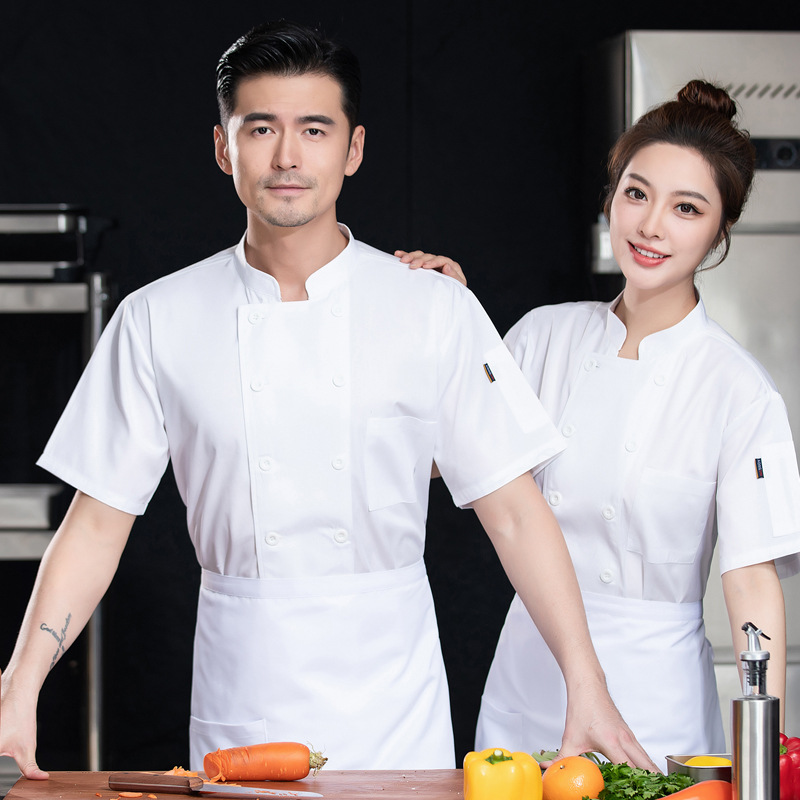 Wholesale Pure White Chef Clothes Breathable Mesh Catering Baking Canteen Cooking School Kitchen Men's and Women's Work Clothes Summer