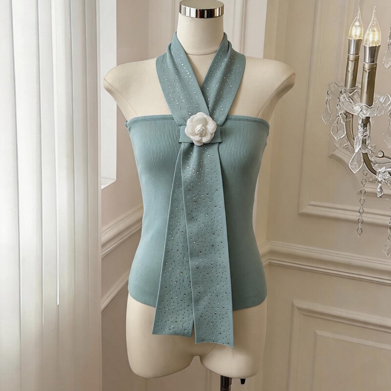Real Price Guaranteed. Pure Desire Heavy-Duty Rhinestone Cross Halter Neck Tube Top for Women, New Summer Style, Sexy and Beautiful Top Real Price Guaranteed. Pure Desire Heavy-Duty Rhinestone Cross Halter Neck Tube Top for Women, New Summer Style, Sexy and Beautiful Top