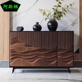 SPA241意式实木玄关柜入户正对门厅边柜客厅中古风创意水波纹浮雕