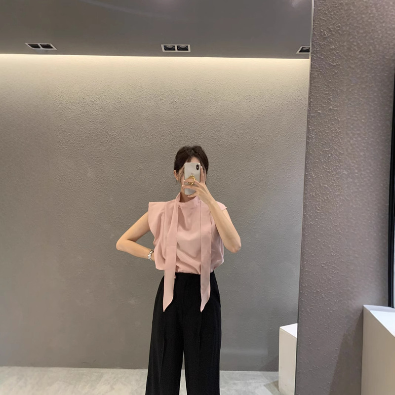 French Style Sleeveless Chiffon Shirt Women's Chic Super Fairy Elegant Ambient V-Neck Loose White Summer Top