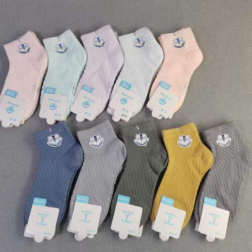 Summer children's wholesale thin ankle cotton socks, wholesale colorful solid color mesh socks for kids