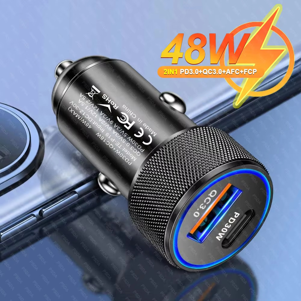 Cross-Border Hot-Selling 48W Qc3.0 Pd30W Car Fast Charger with Dual Ports