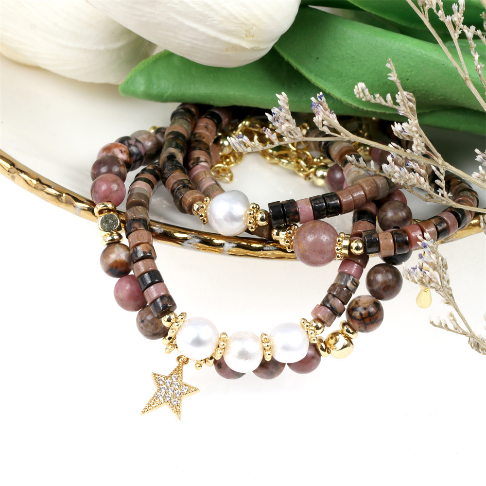 Fashion Pentagram Copper Plating Artificial Gemstones Bracelets Necklace