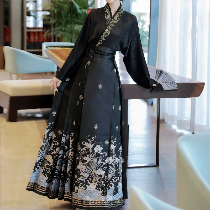 Luozhu Оригинальная новая юбка Mamian в китайском стиле, осенне-зимняя парча [Canghai] Повседневная женская одежда в стиле Мин Hanfu, новая модель 2025 года.