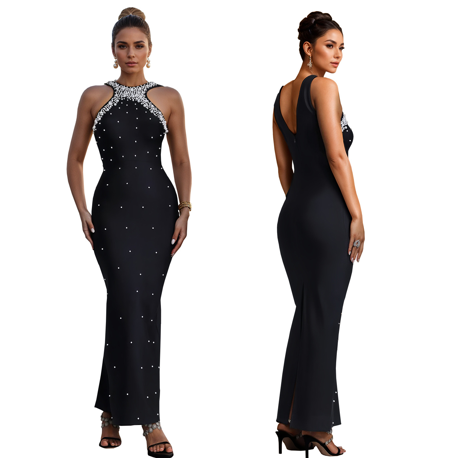 C7776 Aliexpress transfronterizo Amazon 2026 nueva ropa de mujer ligera de lujo perlas de clavos de cena vestido de cola de pez