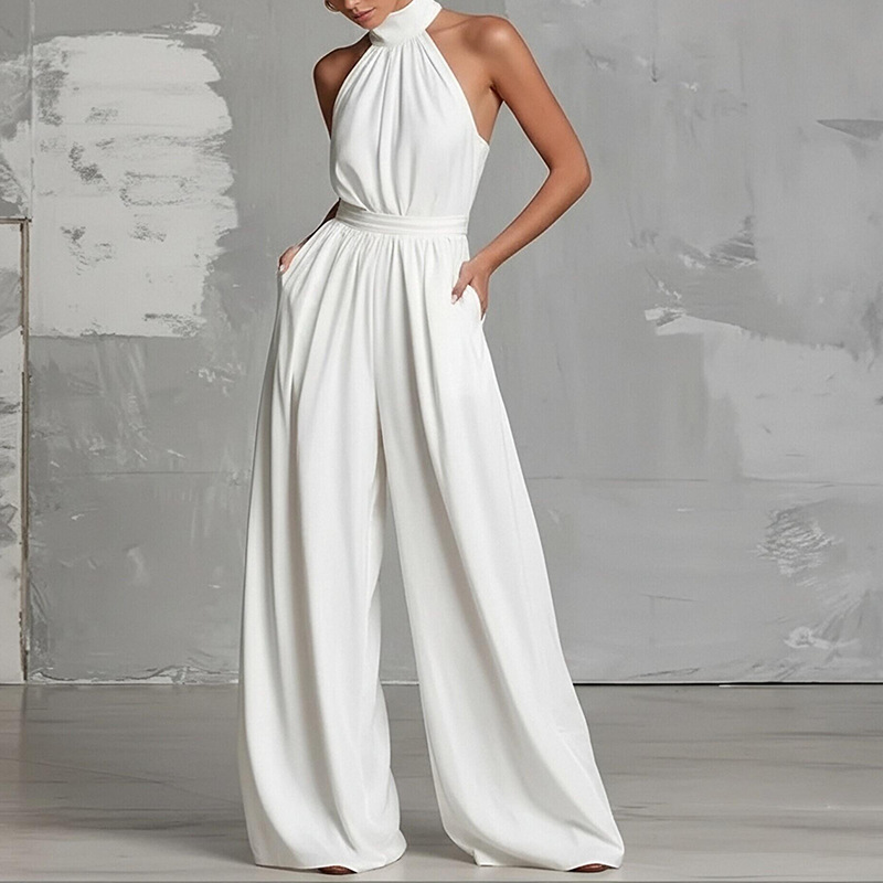 2026 primavera nuevo comercio exterior transfronterizo Europa y los Estados Unidos ropa de mujer de color sólido cuello colgante cintura descubierto pantalon de moda image 3