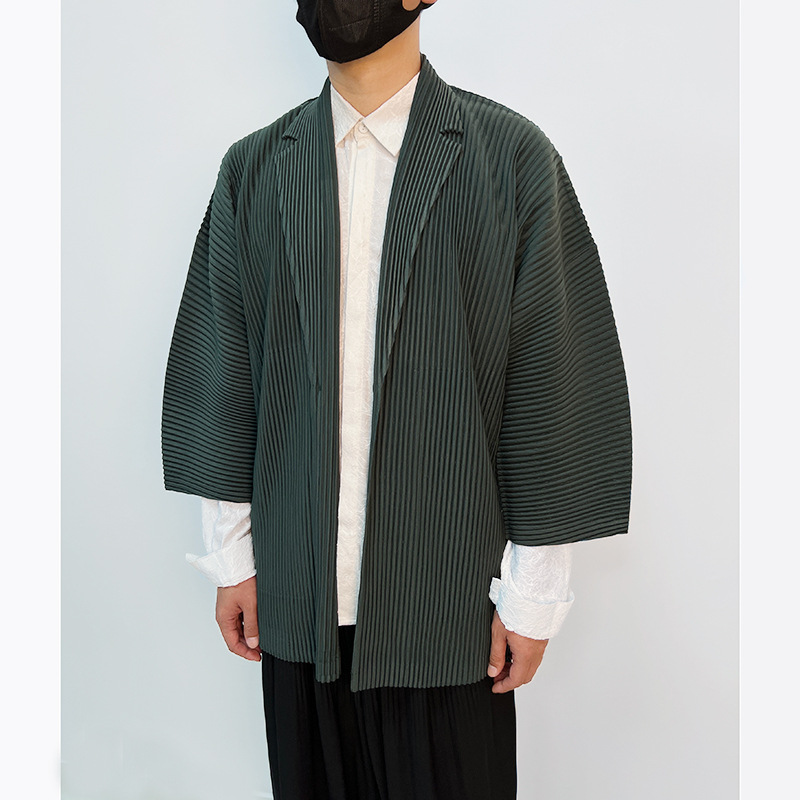 Chaqueta cortavientos para hombre primavera 2025 cuello de traje de un botón Cárdigan suelto japonés Chaqueta plisada de tela informal