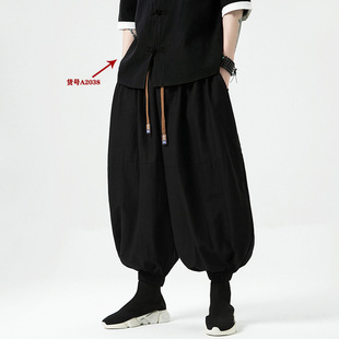 2025 Spring and Summer New Cross-border Men's Chinese Cotton and Hemp Pants Amazon plus size Retro Men's Wide Leg Haren Pants