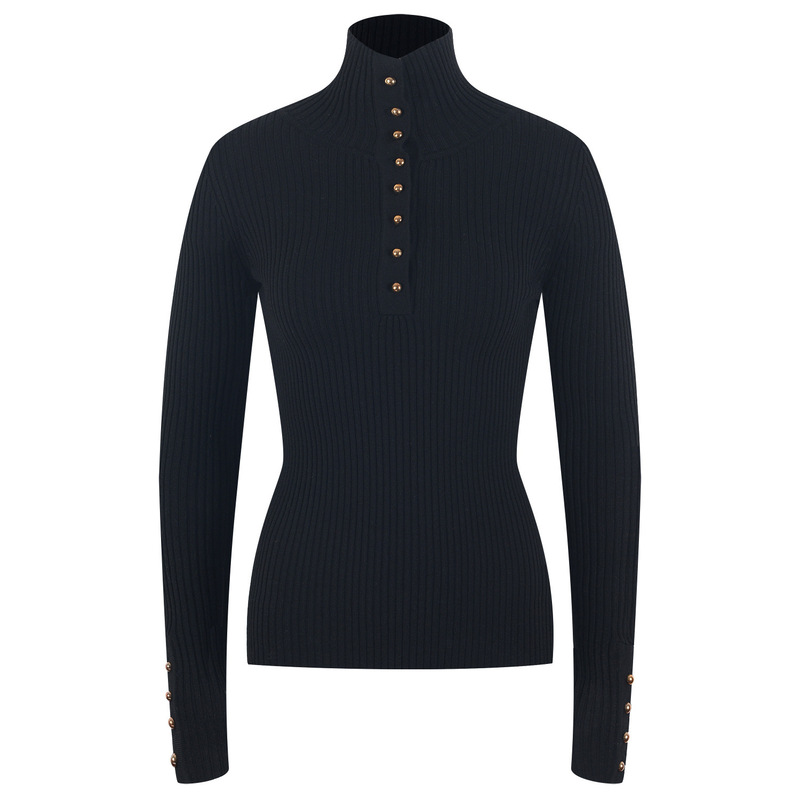 2021 New Slim Fit Stretchy Turtleneck Knit Sweater for Women, Fashionable Korean Style Slimming Solid Color Top with Gold Buttons 2021 New Slim Fit Stretchy Turtleneck Knit Sweater for Women, Fashionable Korean Style Slimming Solid Color Top with Gold Buttons