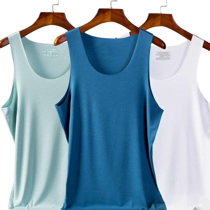 New men's ice silk vest wide shoulder narrow tailored breathable sweat-absorbent sports fitness base waistcoat monochrome hair generation