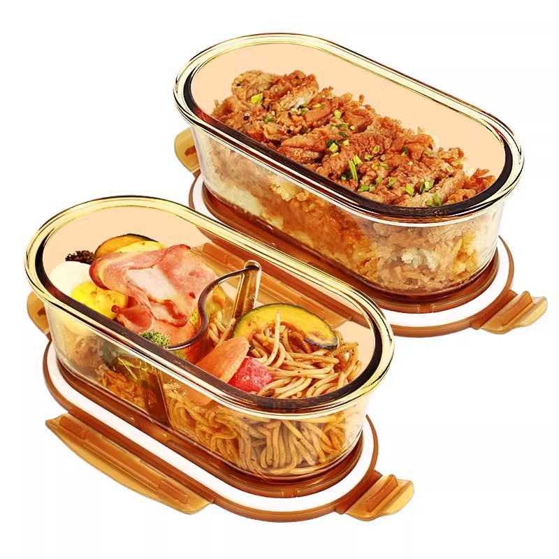 Fiambrera de vidrio, los trabajadores de oficina con lonchera de arroz, la lonchera se puede calentar en el horno microondas, tazones de sopa para llevar, caja de frutas sellada y fresca