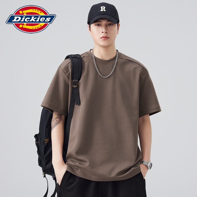 Dickies Special Edition Short-Sleeve T-Shirt for Men, Summer New Design with Distressed Details, Solid Color, Round Neck, Japanese Retro Style