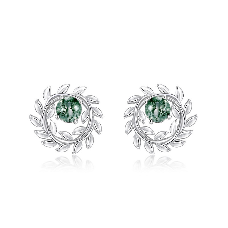 Nuevo diseño de bobinado transfronterizo Pendientes de moda de rama de olivo Pendientes S925 Pendientes de ágata de agua natural de plata Personalización