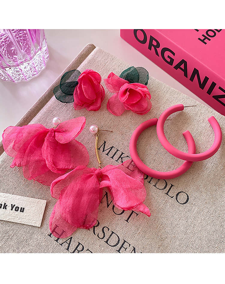 Polished Finish 1 Pair Cute Sweet Geometric Flower Alloy Cloth Drop Earrings Ear Studs