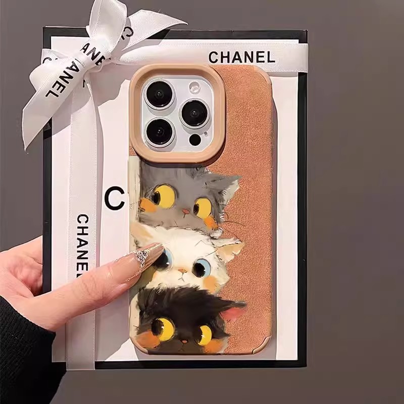 Brown Cute Kitten Suitable for Apple 17/15Pro Mobile Phone Case Female 14Pro Ladder Anti-Fall Autumn and Winter Model 16