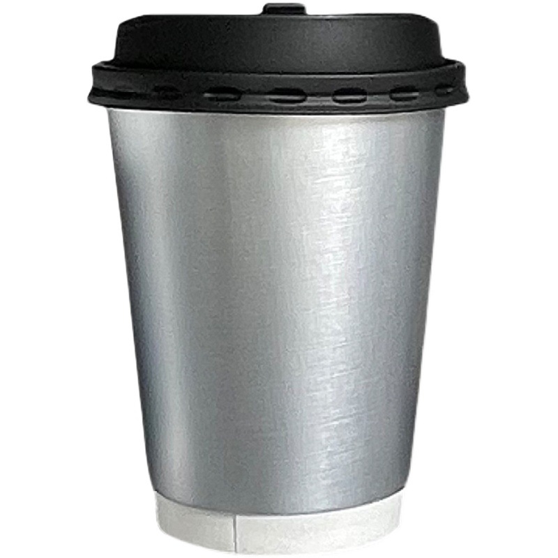 Taza de papel desechable Taza hueca de seda de ensalada de oro y plata personalizada Taza de café con leche de bebida caliente de 12oz personalizada con tapa Baiyi