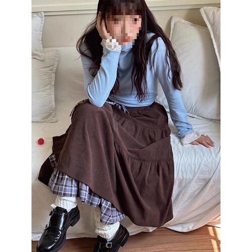Today's popular skirt contrasting color retro double corduroy cake skirt for autumn and winter