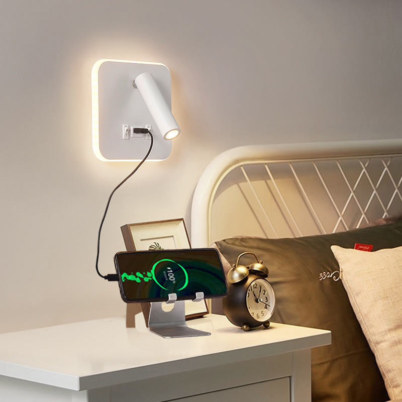 Nuevas luces de pared creativas transfronterizas luces de lectura de hotel LED lámpara de cabezal de cama de dormitorio USB moderna y simple con lámpara de enchufe