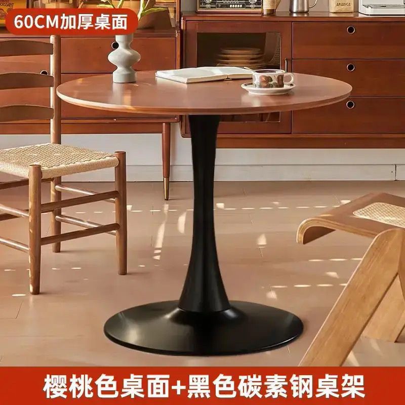 [en stock] retro nórdico tulipan nuez redonda mesa de comedor de madera sólida pequeña casa balcón de café