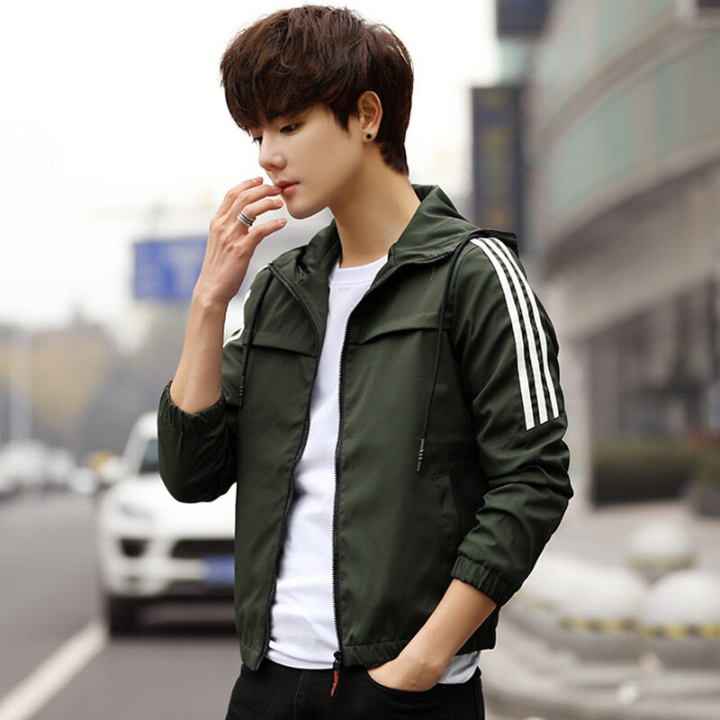 Nuevo 2022 primavera y otoño chaqueta guapa de los hombres tres barras cremallera chaqueta con capucha chaqueta uniforme de Béisbol Juvenil de los hombres