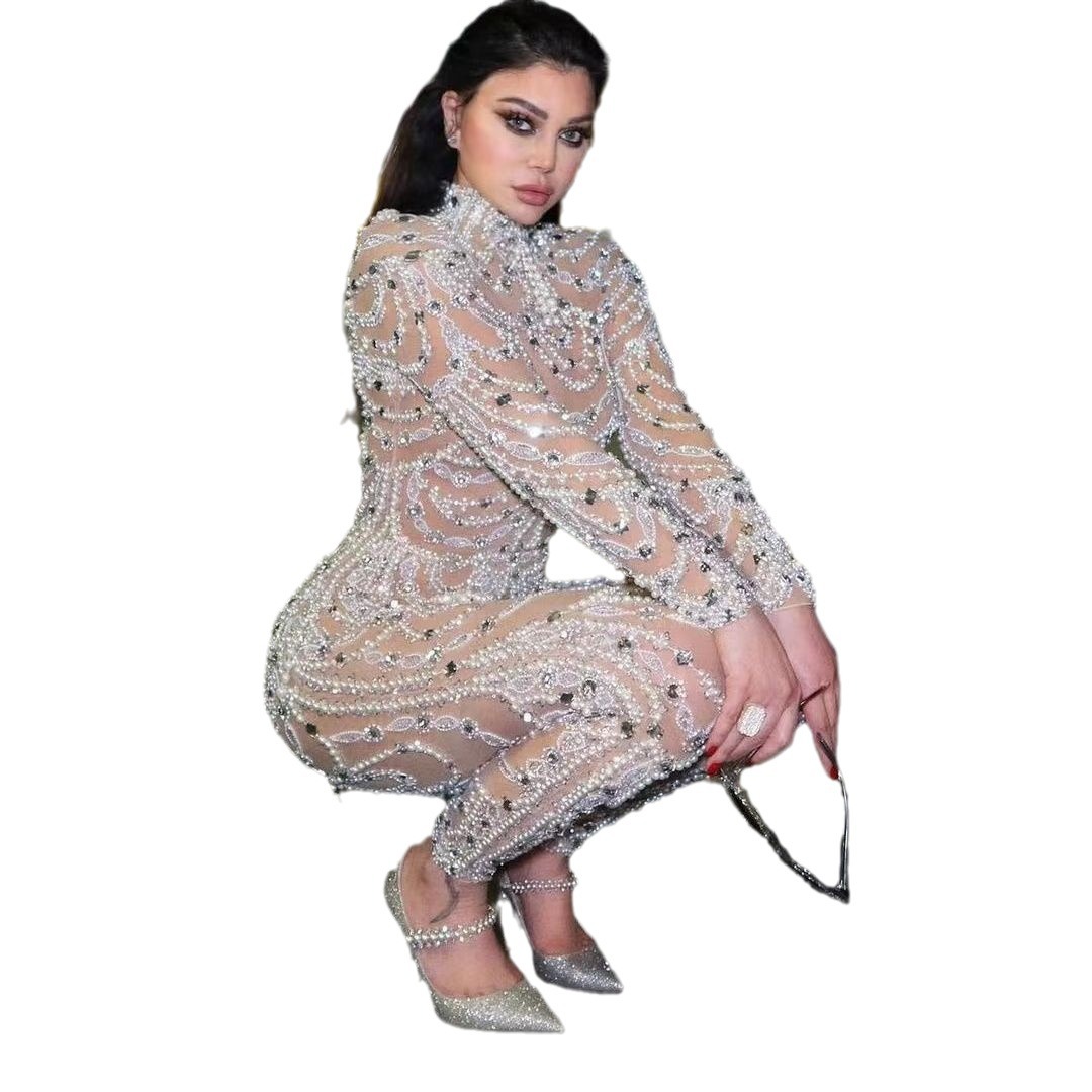 Nuevo Mono Sexy con Lentejuelas Transparentes y Ajuste Ceñido, Estilo Europeo y Americano, para Amazon, 2025