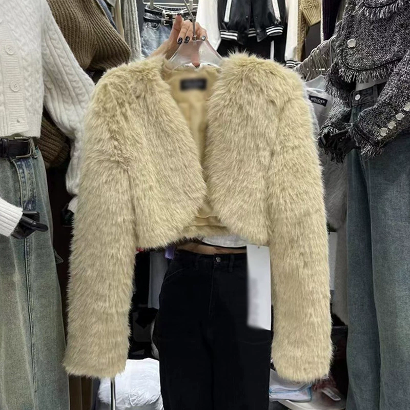 Short cropped jacket, Korean style, demi‑season, textured fluffy finish