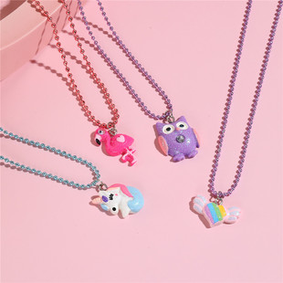 Cross-border cute children's necklace cartoon resin unicorn pendant color childlike cute beaded little girl jewelry