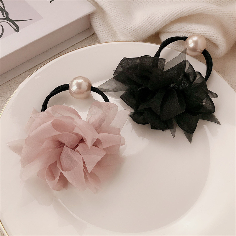 Versión coreana de hilo de malla de alta calidad, cuerda para el cabello de perlas, temperamento noble, cuerda para el cabello de moda, banda de goma de cola de caballo alta, accesorios para el cabello de todo fósforo