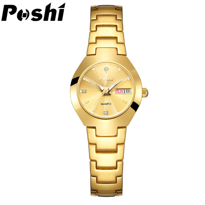 POSHI nuevo reloj de mujer correa de acero casual reloj de cuarzo simple moda doble calendario reloj de mujer