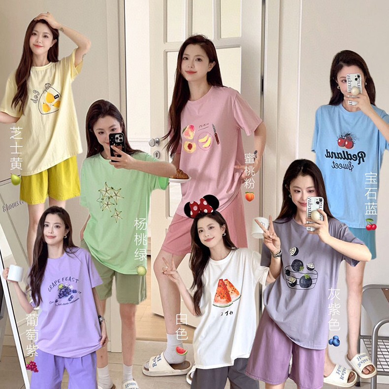 Summer Ins Style Su Xixi 0529 Fruit Bobo Suit Short-Sleeved Pajamas Sweet Women's Home Clothes 2-Piece Set