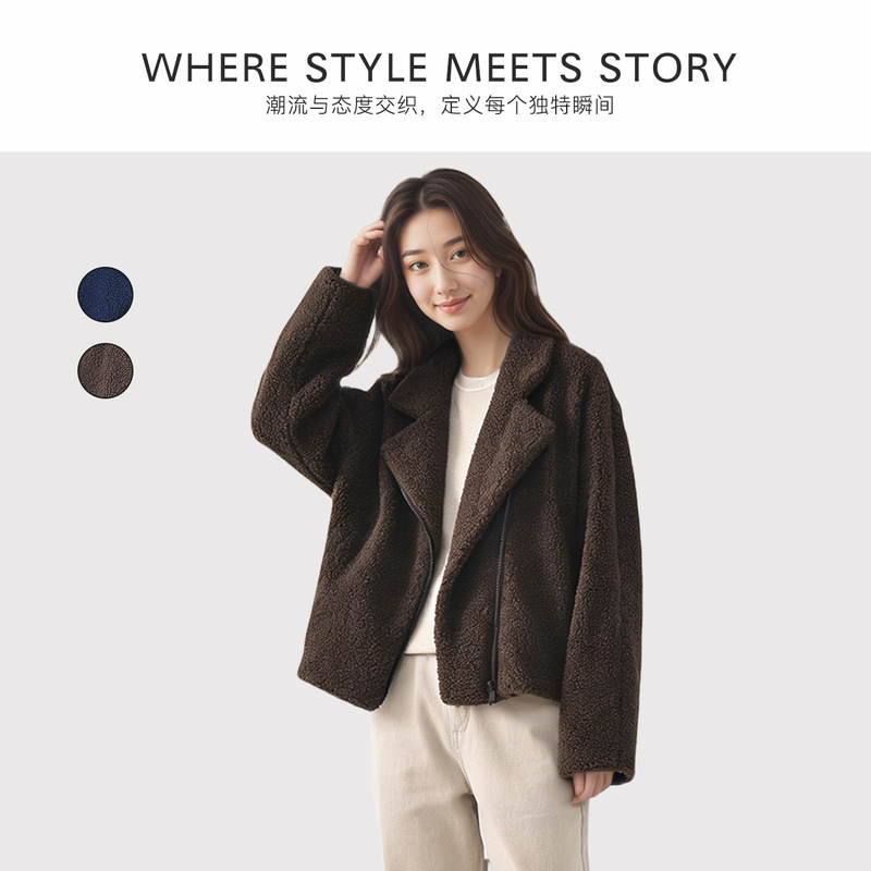 Women's New Autumn and Winter Lu Series Fleece Biker Teddy Jacket with Zipper Wholesale C06C49 Women's New Autumn and Winter Lu Series Fleece Biker Teddy Jacket with Zipper Wholesale C06C49