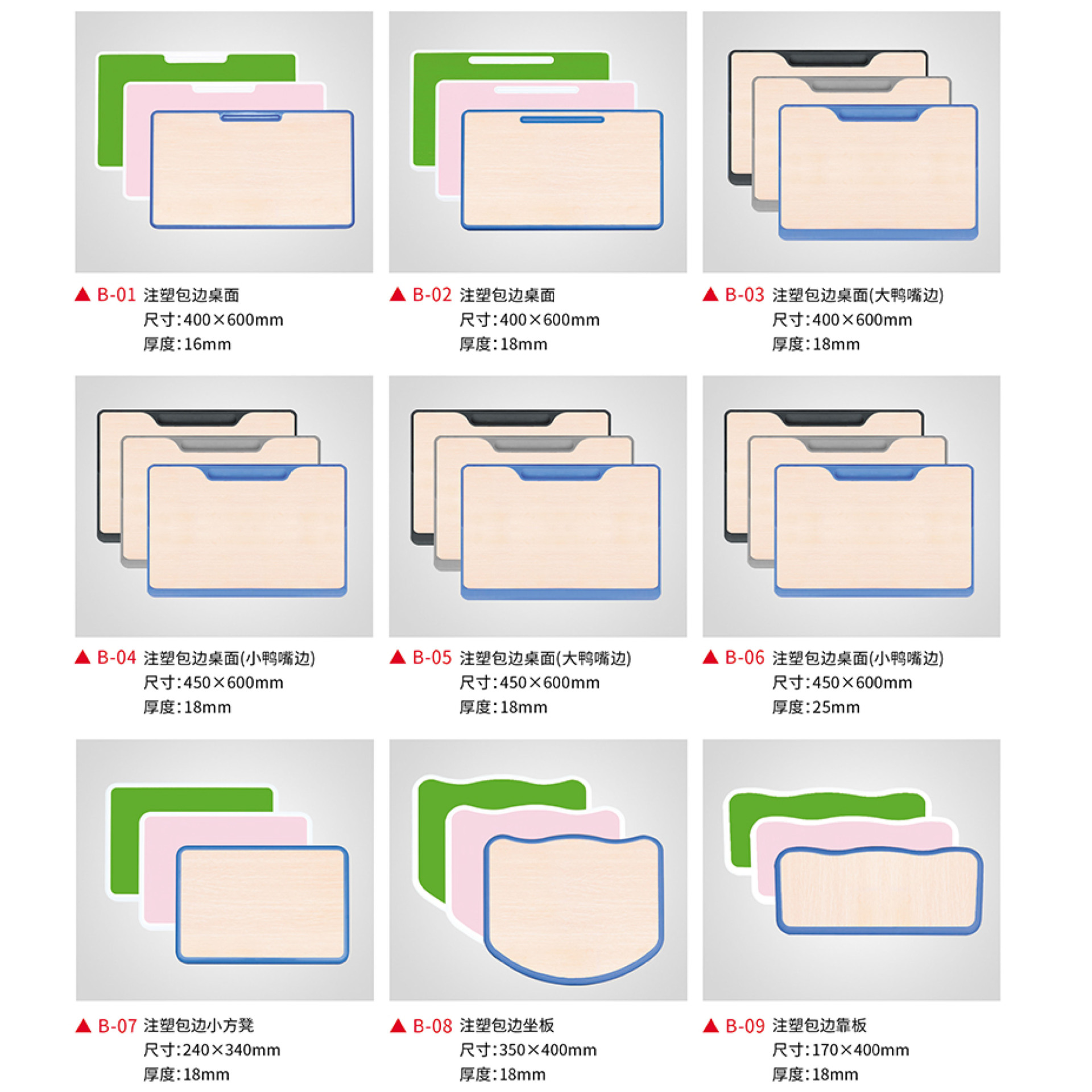 厂家学生课桌椅pp桌面面板学校培训班注塑桌面凳面包边课桌面板