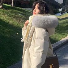 冬季新款90白鹅绒白灵儿羽绒服女中长款毛领加厚过膝小个子外套
