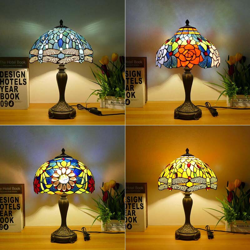Mediterranean Tiffany colored glass variety of table lamps vintage study bedroom bar decorative lamps