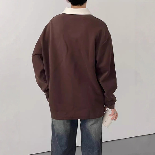 Men's Long Sleeve Sweatshirt with Collar POLO Shirt, Casual Streetwear Fashion Top for Autumn and Spring